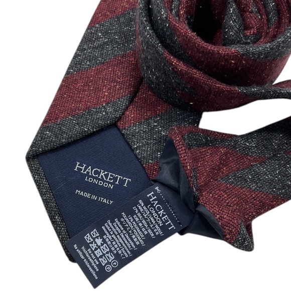 HACKETT Burgundy/Gray Striped Wool Blend LUXURY Tie ITALY - Picture 3 of 4